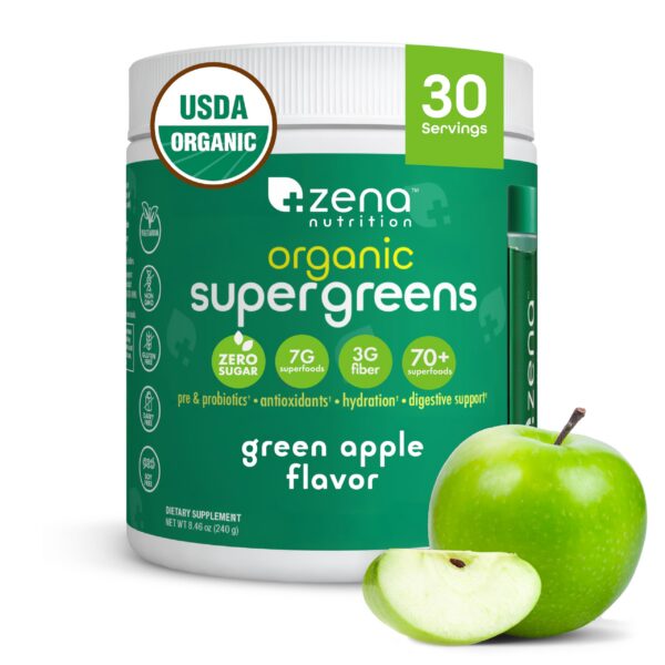frente de polvo super greens orgánico Zena Nutrition