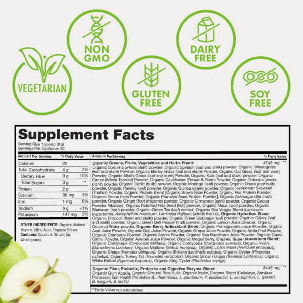 detalle polvo super greens con manzana verde