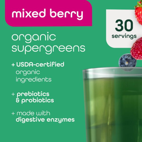 Sabor berry mixto en polvo orgánico Zena Nutrition Supergreens