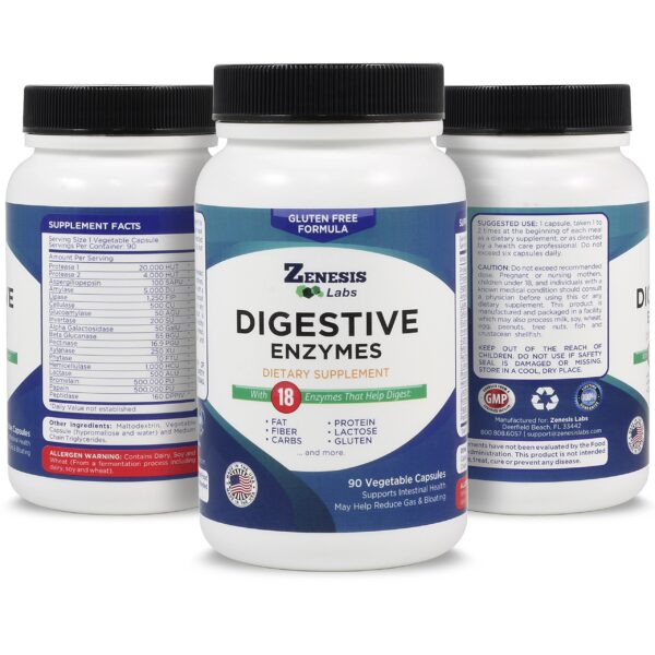 Frasco con etiqueta Zenesis Labs Digestive Enzymes