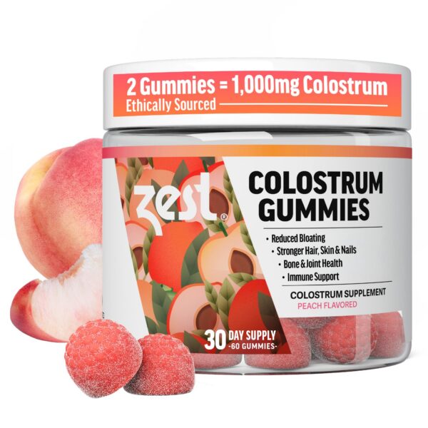 Zest Colostrum Supplement Gummy Chews en paquete