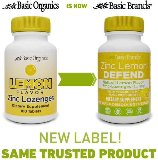 Detalle de la etiqueta Zinc Lozenges Basic Organics Limón