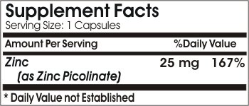 Etiqueta y cápsulas Zinc Picolinate 25 mg Naturetition