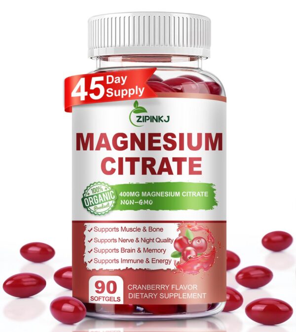 Frasco frontal del suplemento Magnesium Citrate 400 mg