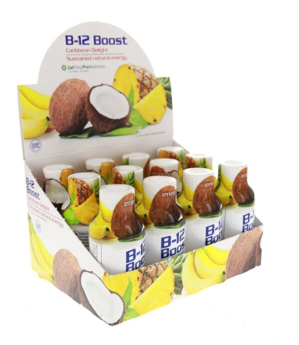 Version 1.0.0 Vista trasera botella 1st Step B-12 Boost líquido 2oz