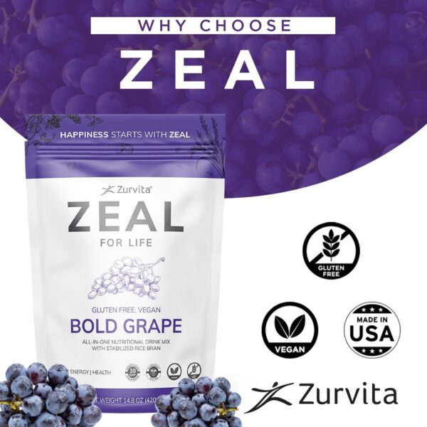Polvo nutricional Zurvita Zeal sabor uva para energía estable