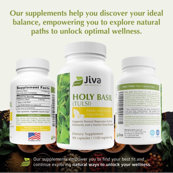 Adaptógeno natural tulsi en cápsulas veganas Jiva Botanicals