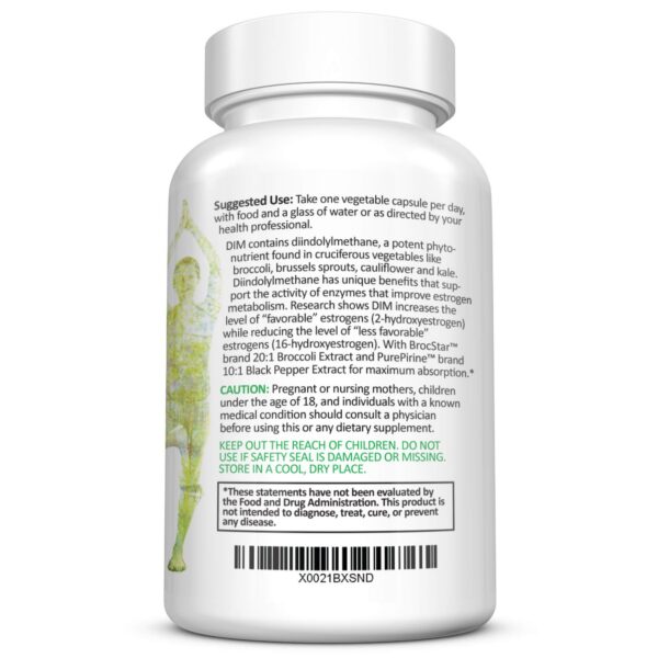 Etiqueta detallada del frasco DIM