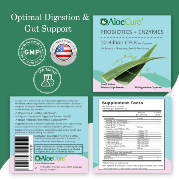 AloeCure probióticos 10 mil millones UFC y enzimas digestivas