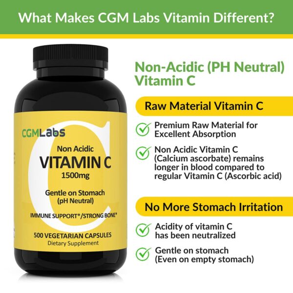 Alta concentración Vitamina C CGMLABS 1500 mg 500 cápsulas