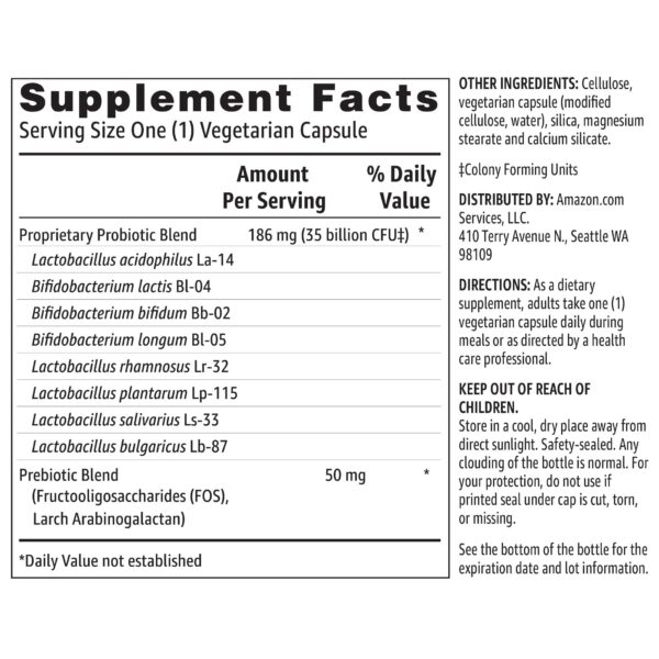 Version 1.0.0 Caja Amazon Basics probiótico 35 mil millones CFU 30 cápsulas