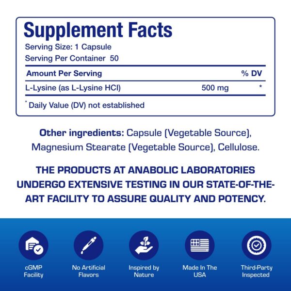 Etiqueta completa de L-Lysine 500 mg