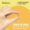 Frasco de gomitas Andmino con etiqueta vegana