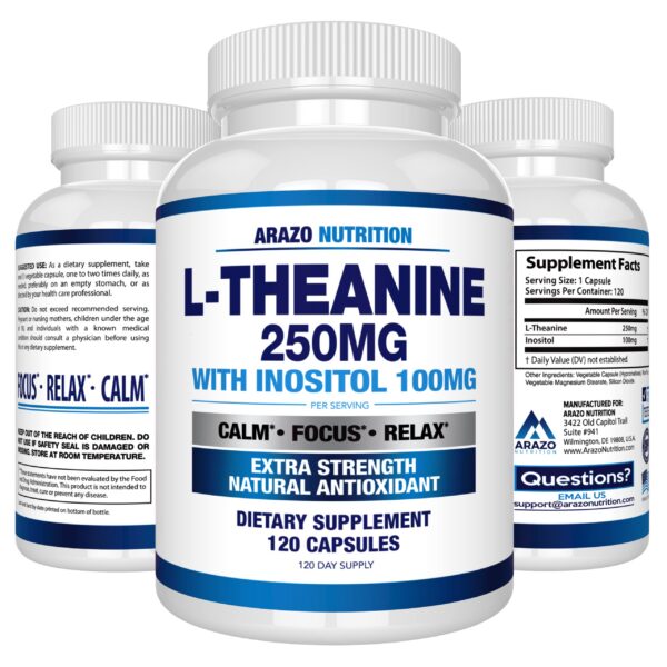 Suplemento Arazo Nutrition L-Teanina 250mg e Inositol en cápsulas