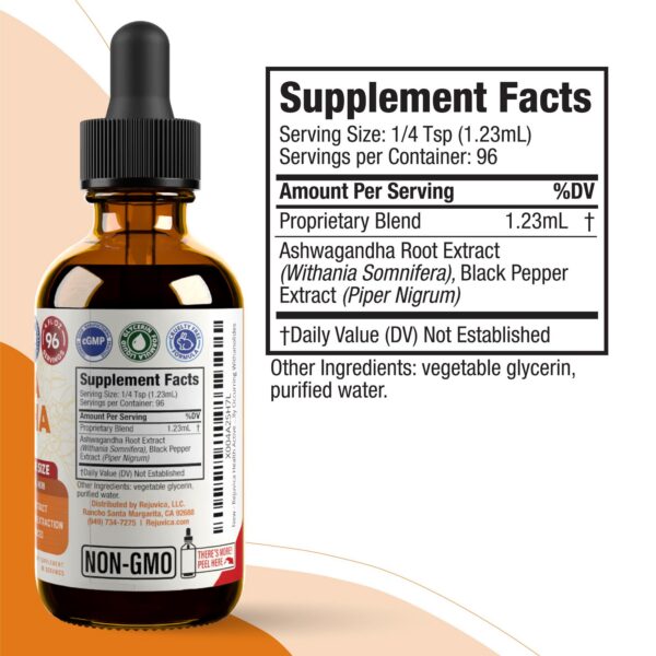 Ashwagandha líquida extracto natural Rejuvica Health botella