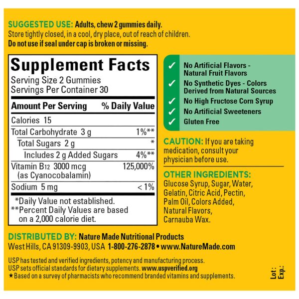 Etiqueta de ingredientes en gomitas B12