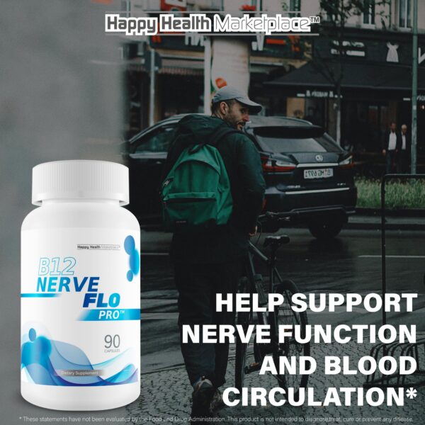 Etiqueta y frasco de B12 Nerve Flo Pro Okinawa Capsaicina Cayenne