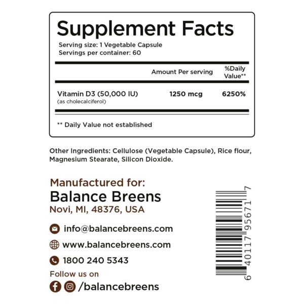 Suplemento Balancebreens vitamina D3 usa dosis alta semanal