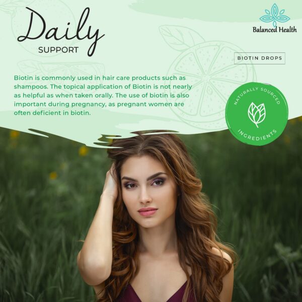 Portabilidad de gotas de biotina Balanced Health, sabor limón.