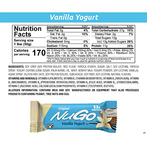 Barra NuGo yogurt vainilla con vitaminas y minerales añadidos
