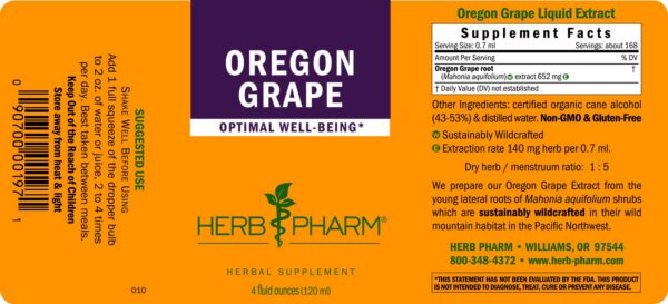 Base botella extracto líquido raíz uva de Oregón Herb Pharm