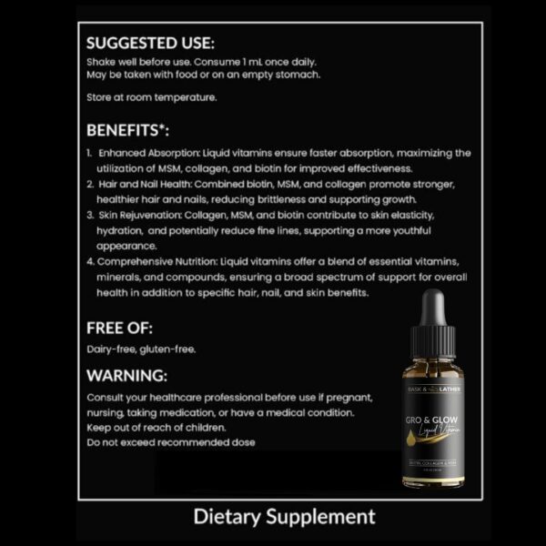 Caja y botella Bask & Lather Gro & Glow