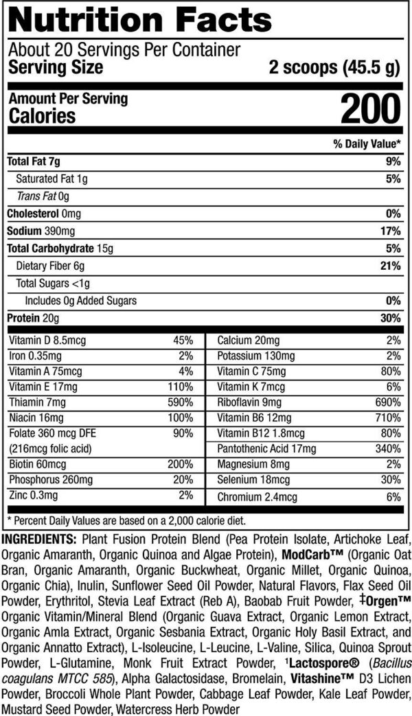 Batido PlantFusion vegano sin azúcar ni ingredientes artificiales