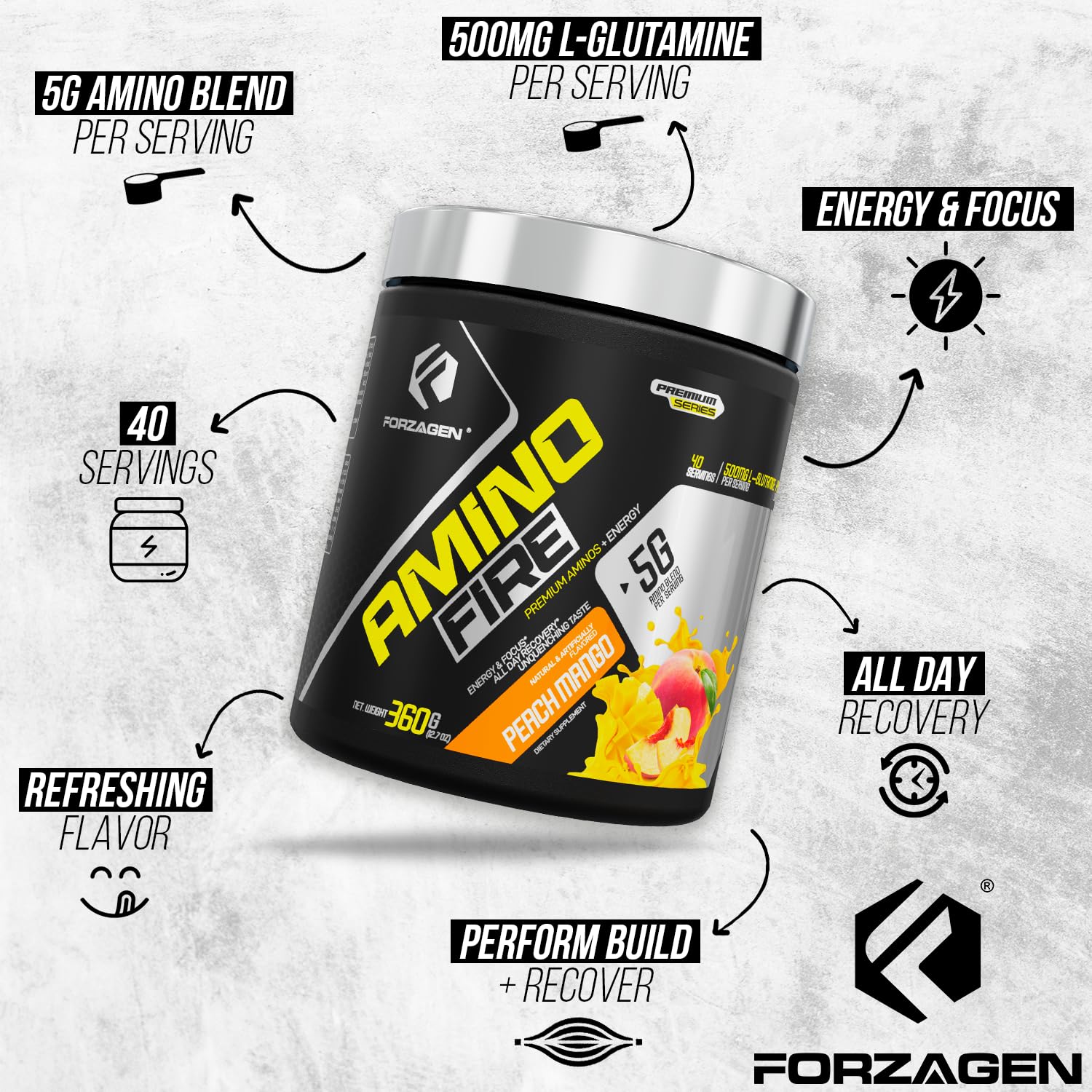 Forzagen Amino Fire Energía BCAA Pre-Entrenamiento 40 Porciones