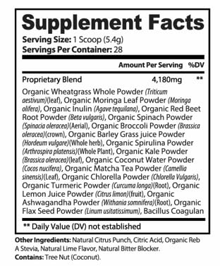 Version 1.0.0 Bebida con polvo superalimento greens ingredientes frescos