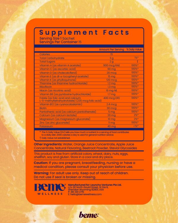 BeMe multivitaminas para mujeres presentación individual naranja