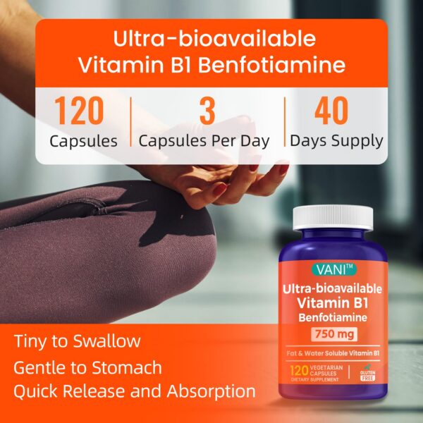 Frasco y cápsulas de Benfotiamina 750 mg VANI