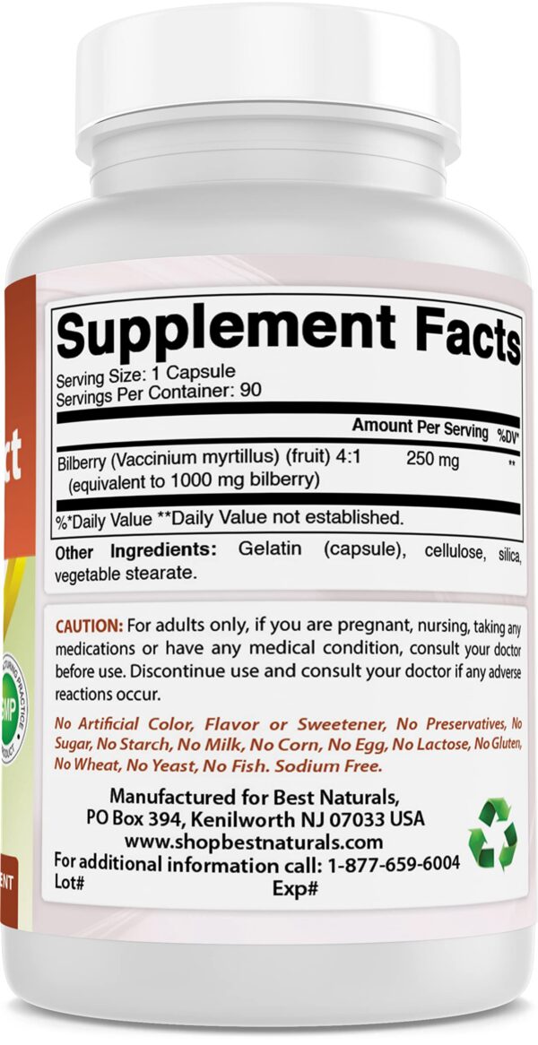 Best Naturals arándano cápsulas probadas FDA sin aditivos