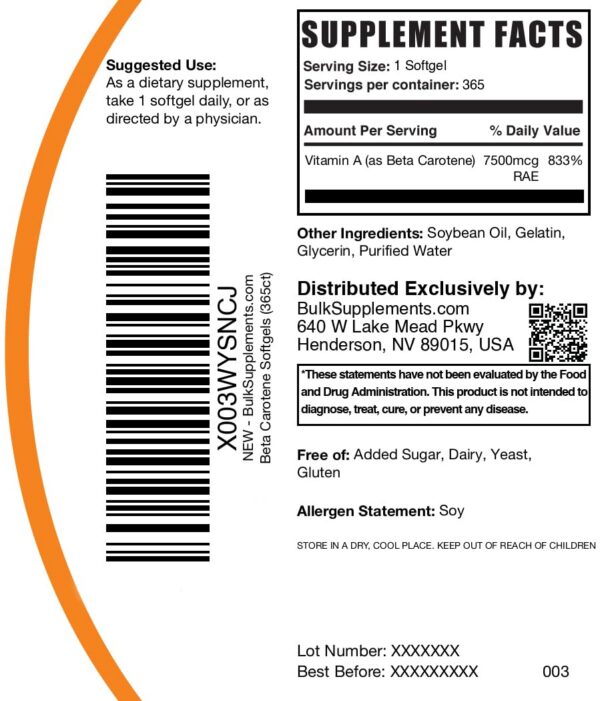 Version 1.0.0 Detalle de ingredientes Beta Carotene BulkSupplements