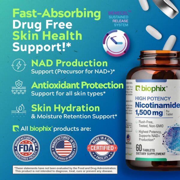 Biophix vitamina b3 nicotinamida sin rubor suplemento energético