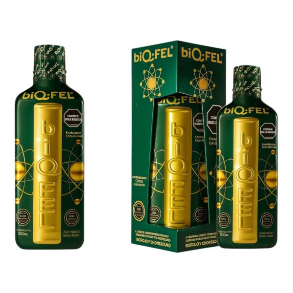 Version 1.0.0 Primer plano de la botella BiQFEL