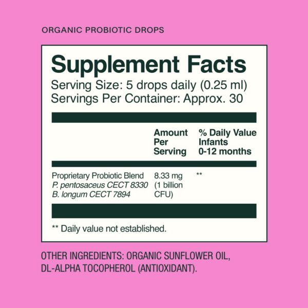 Detalle de etiqueta de probióticos organicos para bebe