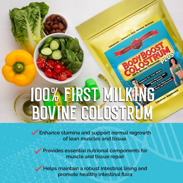 Calostro en polvo BodyBoost para ingesta diversa en smoothie y agua