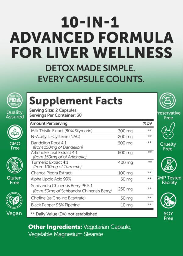 Bote de 60 cápsulas para desintoxicación hepática diaria