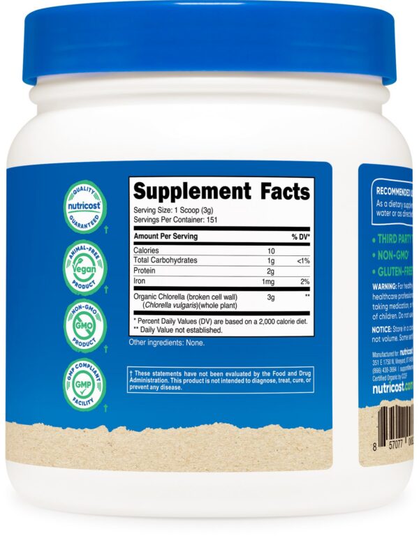 Bote polvo Nutricost Chlorella orgánico complemento natural