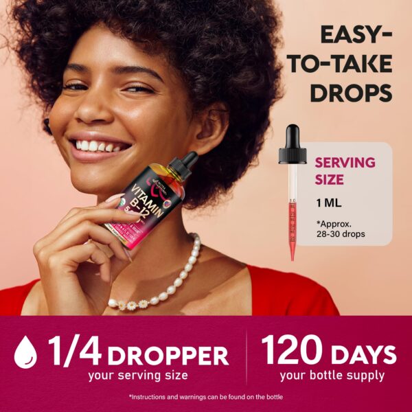 Botella 4 oz gotas B12 líquida orgánica para hombres y mujeres