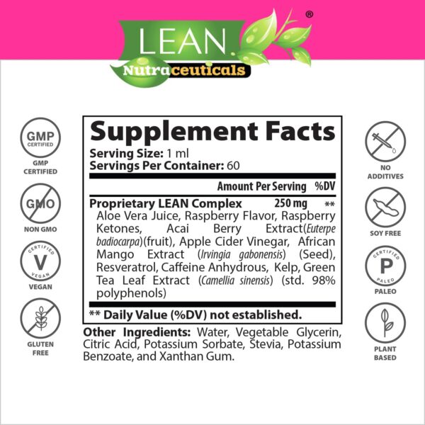 Version 1.0.0 Botella de 60ml con gotas cetona de frambuesa para perder peso