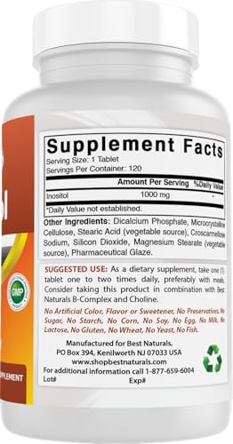 Tabletas Best Naturals inositol suplemento salud celular