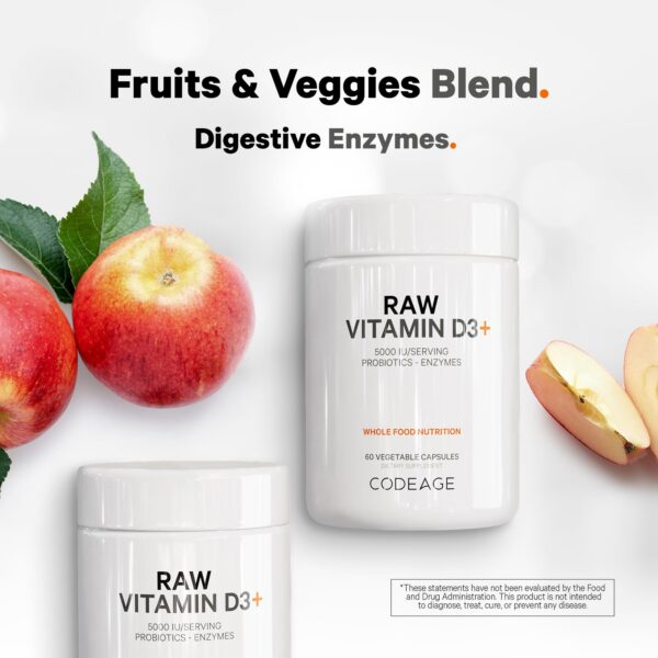 Botella Codeage vitamina D cruda con 60 cápsulas veganas