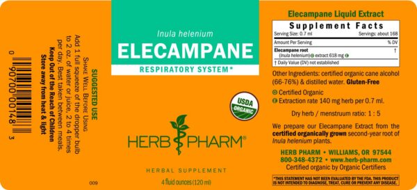 Botella de extracto Elecampane orgánico presentada para venta