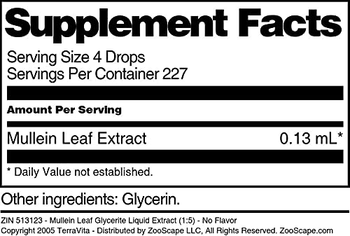 Botella extracto Mullein Leaf sin sabor TerraVita 1oz