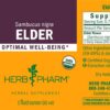 Version 1.0.0 Extracto Elder Herb Pharm líquido orgánico detalles de etiqueta