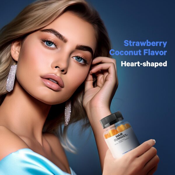 Botella de gomitas para cabello con biotina y vitaminas