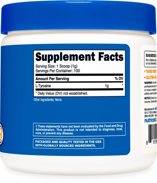 Botella de Polvo de L-Tirosina Nutricost con cuchara