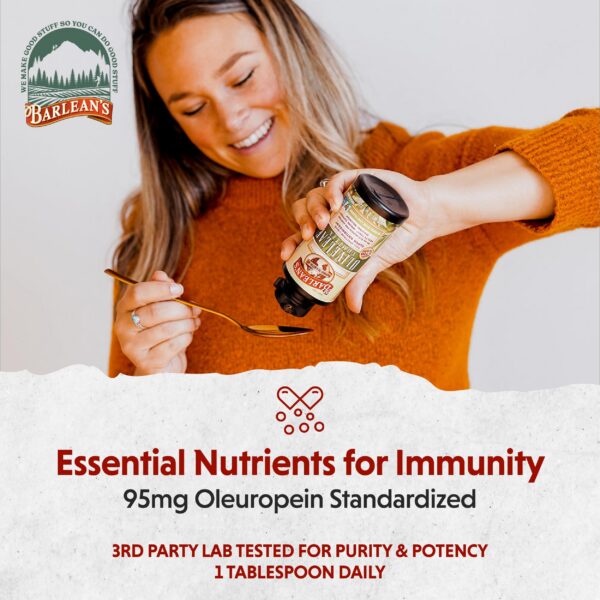 Botella premium de hoja de olivo Barlean's con sabor robusto