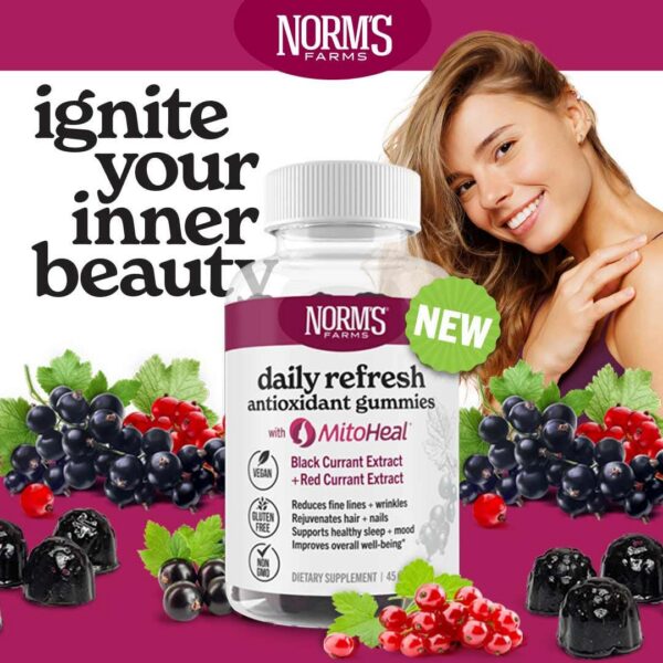 Botella resellable Norm's Farms gomitas Daily Refresh 45 días